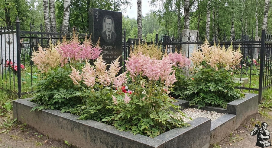 russian-cemetery-astilbe-pink-flowers-granite-monument