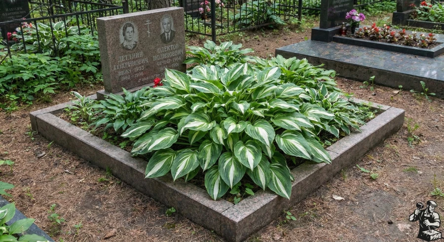 russian-cemetery-hosta-monument-flowerbed